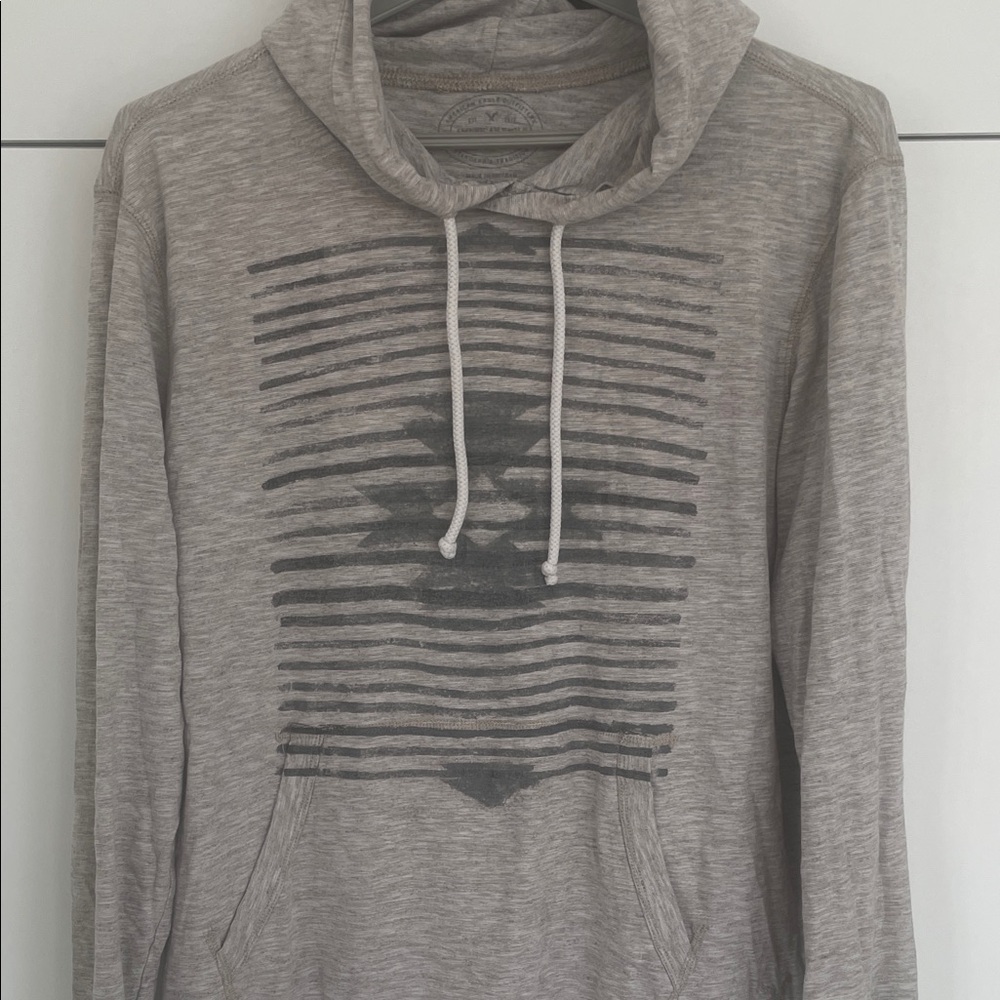 American Eagle Gray Hoodie Pullover Kangaroo Pocket Fleece Large